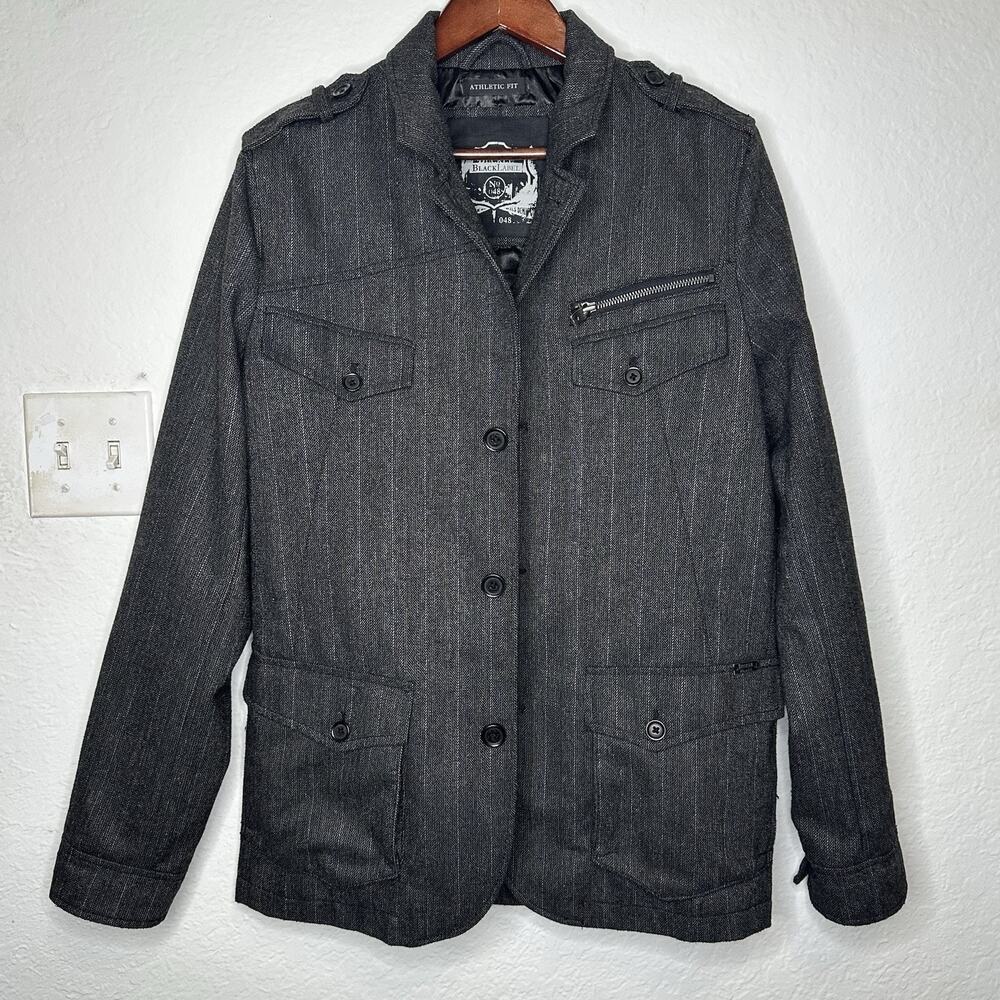 Buckle Black Label Mills Denim Co Jacket Men’s M Gray Pinstripe Military Coat